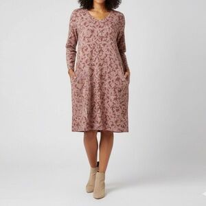 Denim & Co Burgundy and Mauve Damask Print Dress with Pockets NEW - Size XL